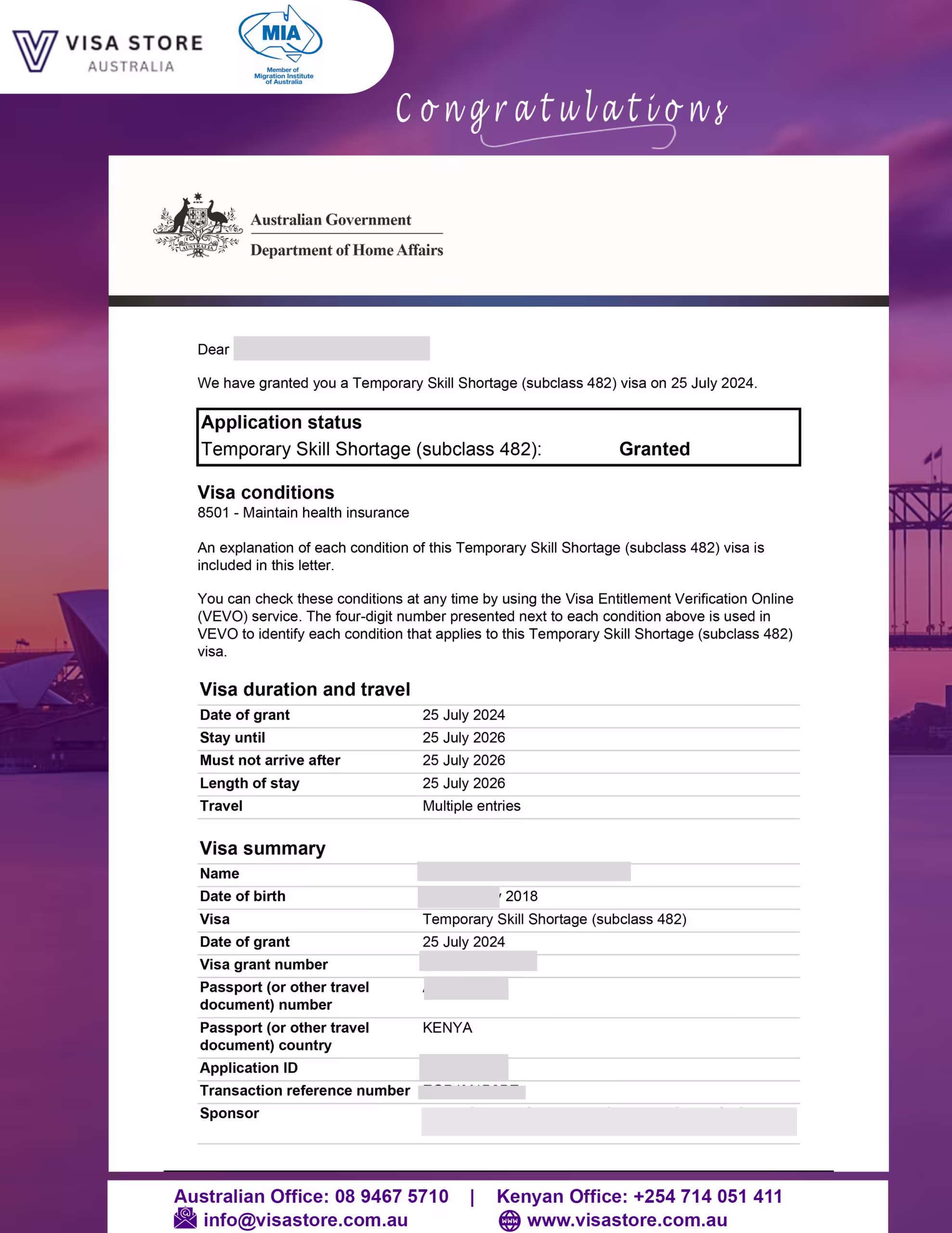 IMMI grant notification 2