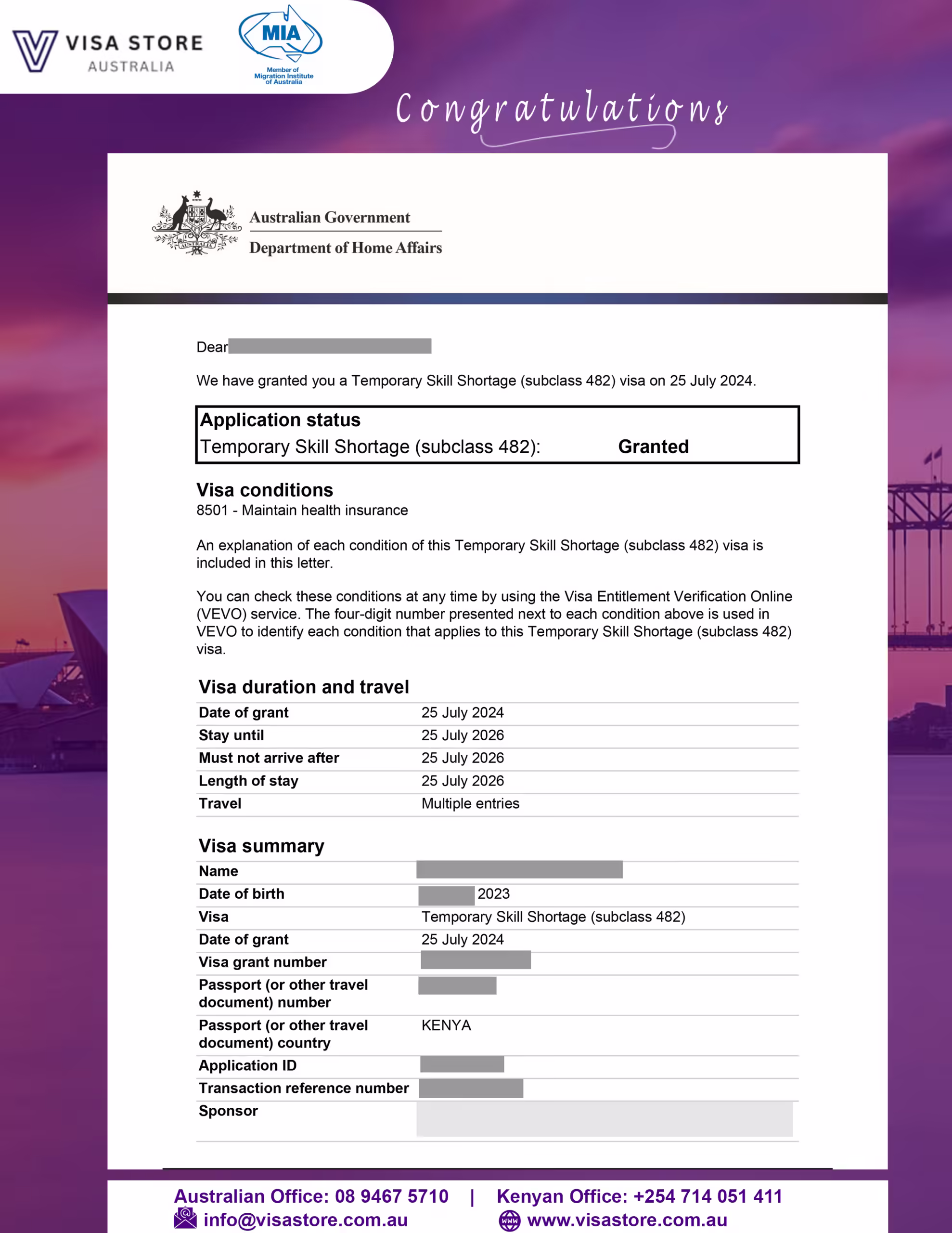 IMMI grant notification